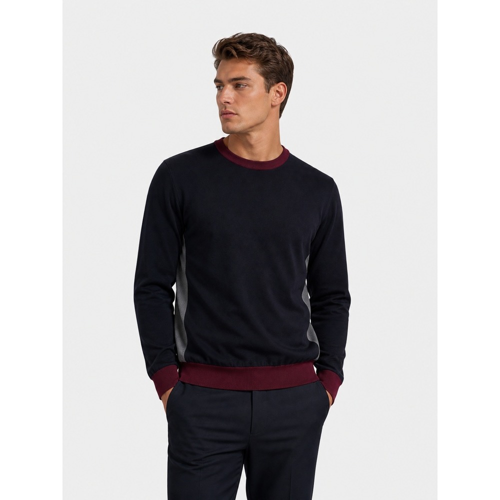 Hugo Boss Nest Italian Yarn Colorblock Cotton Sweater Mens XXL Navy Burgundy